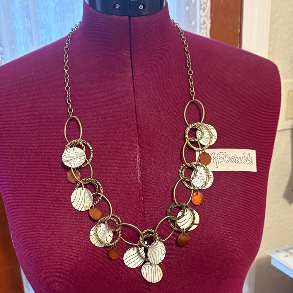 Chico's Gold and White Necklace with Brown Accents